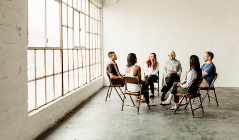 group meeting in warehouse space